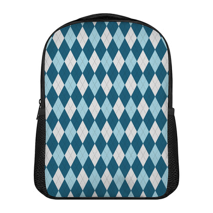 Soft Blue Argyle Pattern Print Casual Backpack