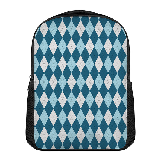 Soft Blue Argyle Pattern Print Casual Backpack
