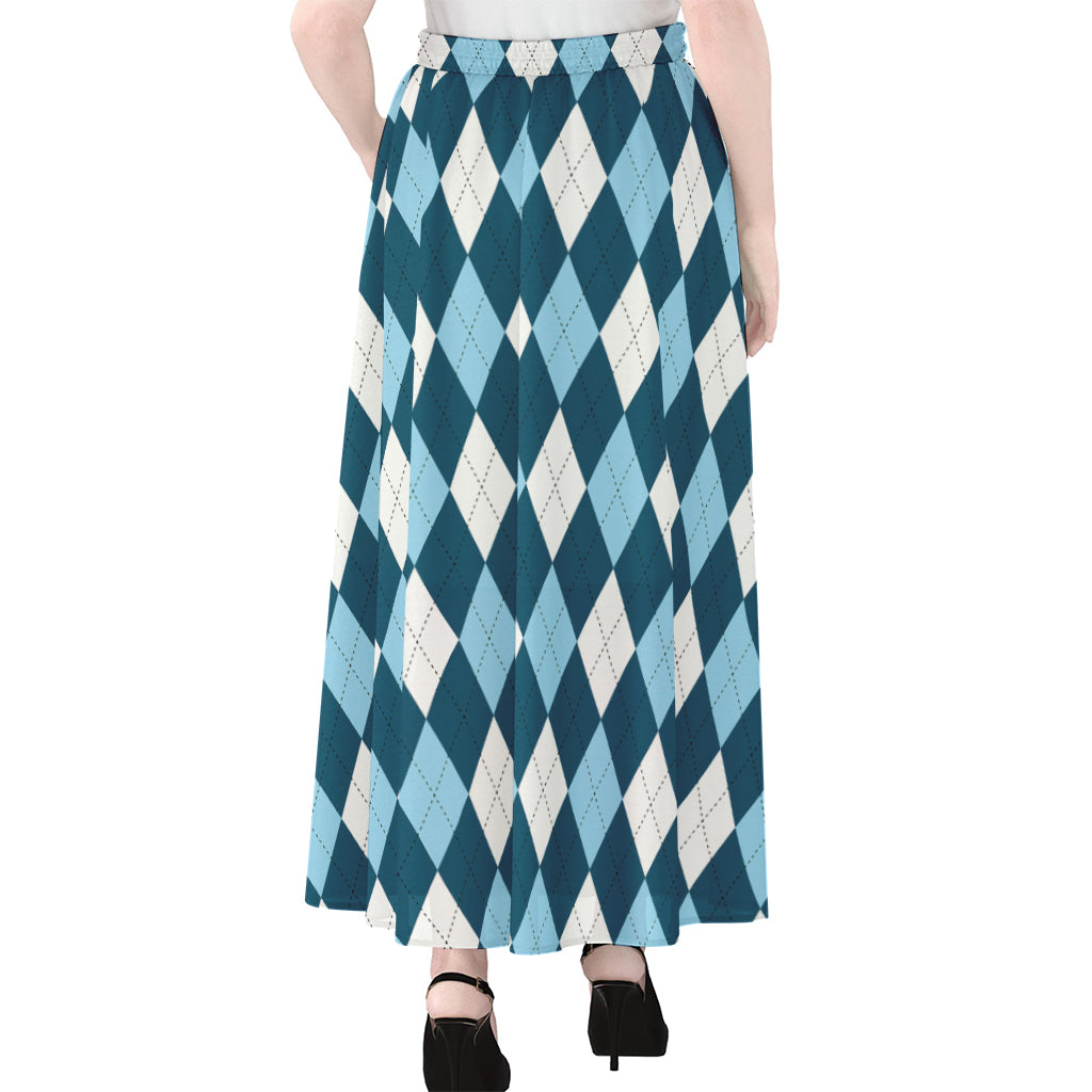 Soft Blue Argyle Pattern Print Chiffon Maxi Skirt