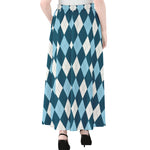 Soft Blue Argyle Pattern Print Chiffon Maxi Skirt