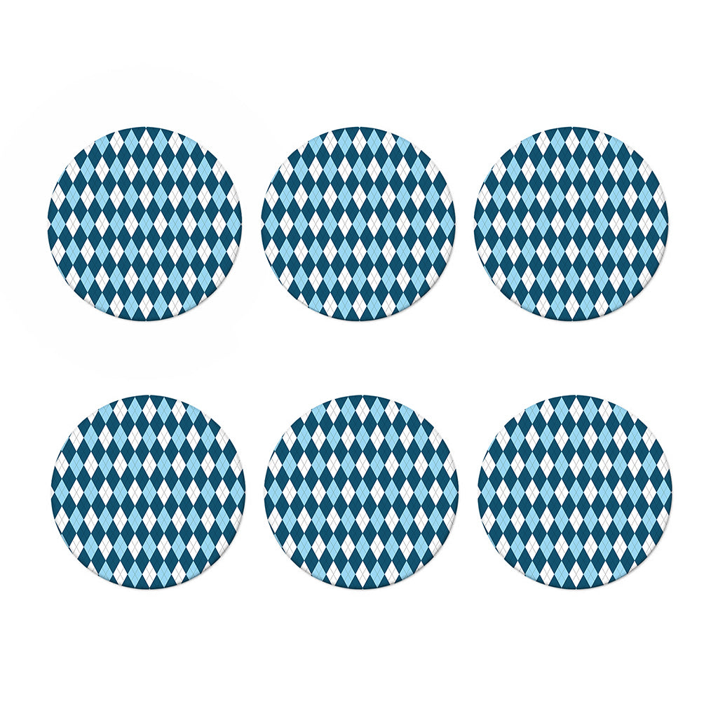 Soft Blue Argyle Pattern Print Coaster Set