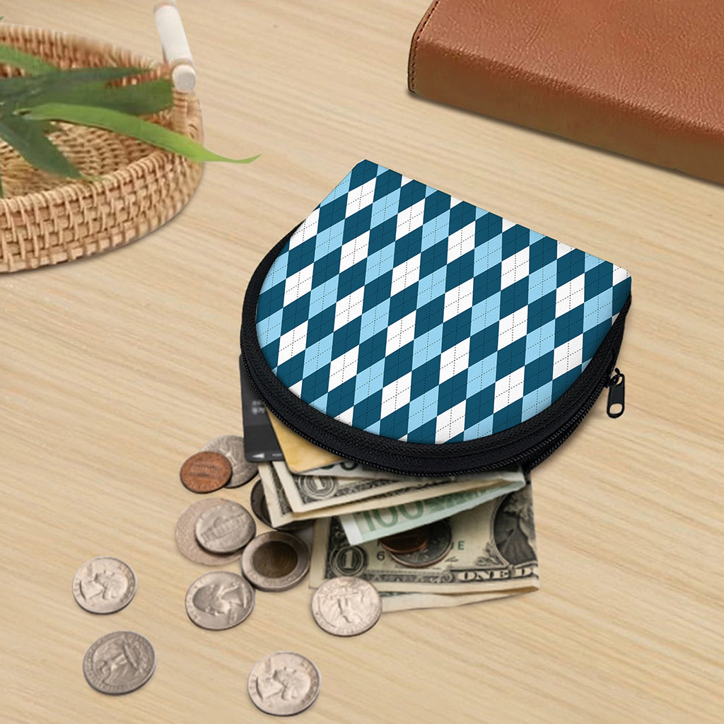Soft Blue Argyle Pattern Print Coin Purse