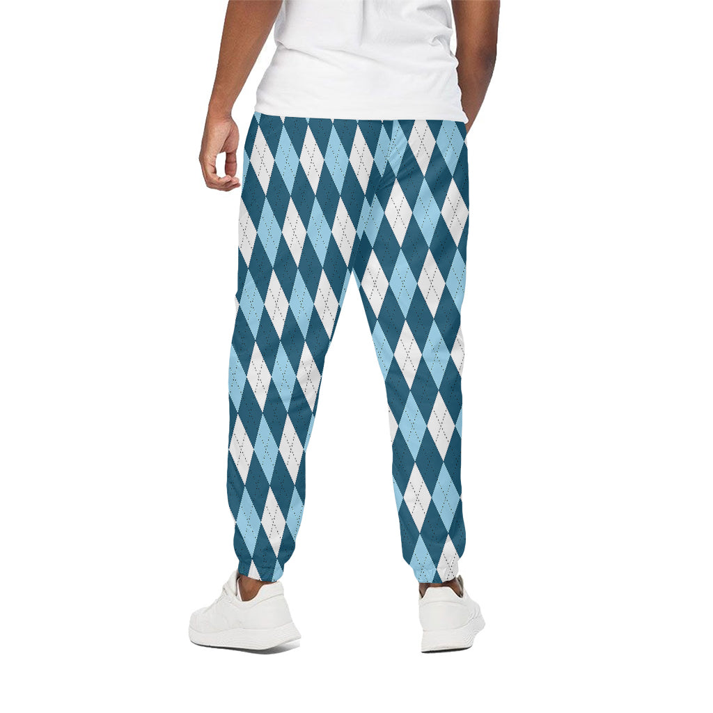 Soft Blue Argyle Pattern Print Cotton Pants