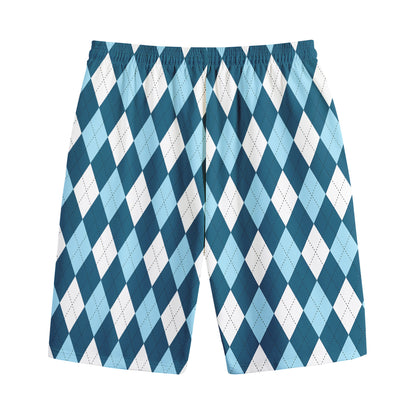 Soft Blue Argyle Pattern Print Cotton Shorts