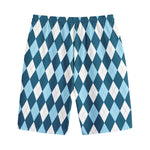 Soft Blue Argyle Pattern Print Cotton Shorts