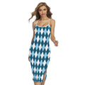 Soft Blue Argyle Pattern Print Cross Back Cami Dress