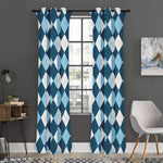 Soft Blue Argyle Pattern Print Curtain