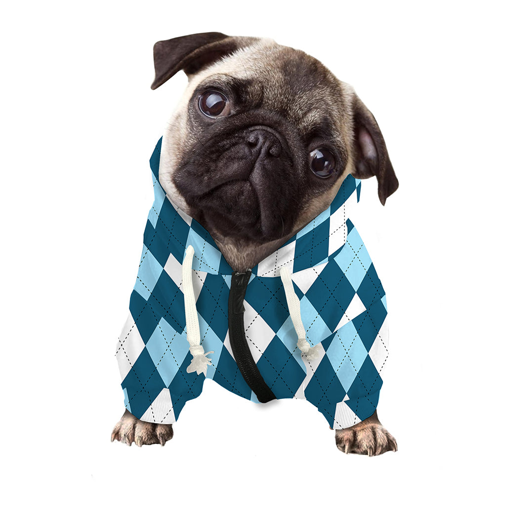 Soft Blue Argyle Pattern Print Dog Zip Up Hoodie