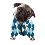 Soft Blue Argyle Pattern Print Dog Zip Up Hoodie
