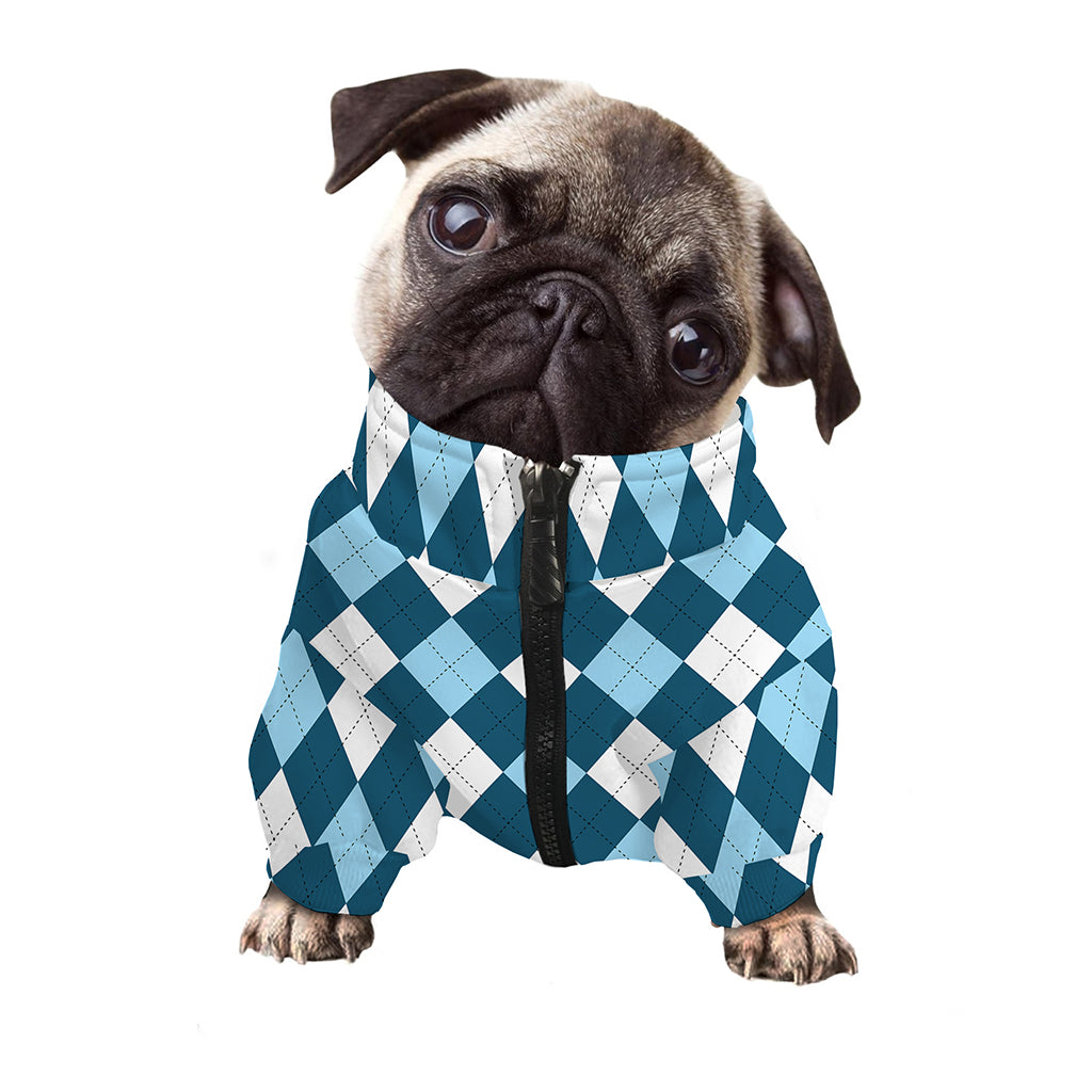 Soft Blue Argyle Pattern Print Dog Zip Up Jacket