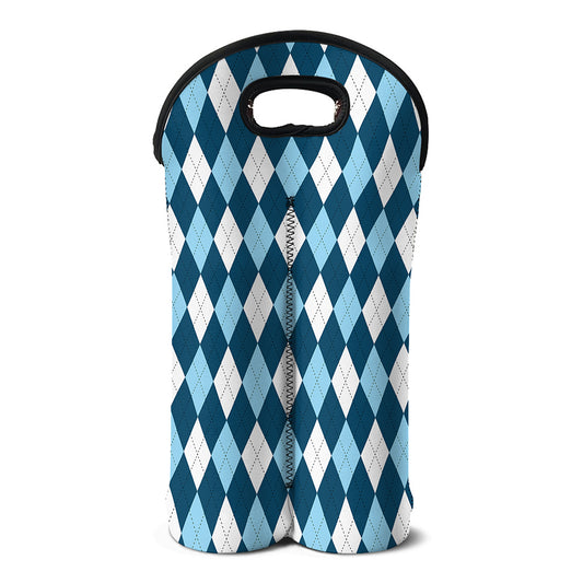 Soft Blue Argyle Pattern Print Double Neoprene Wine Tote