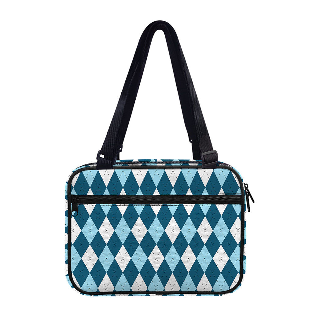 Soft Blue Argyle Pattern Print Double Strap Bible Bag