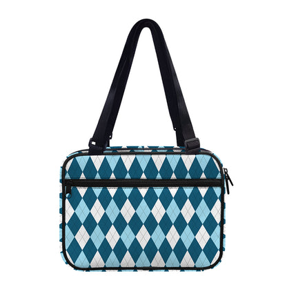 Soft Blue Argyle Pattern Print Double Strap Bible Bag
