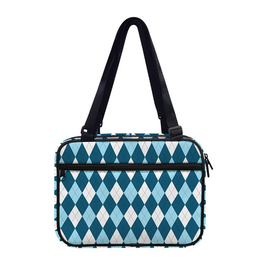 Soft Blue Argyle Pattern Print Double Strap Bible Bag