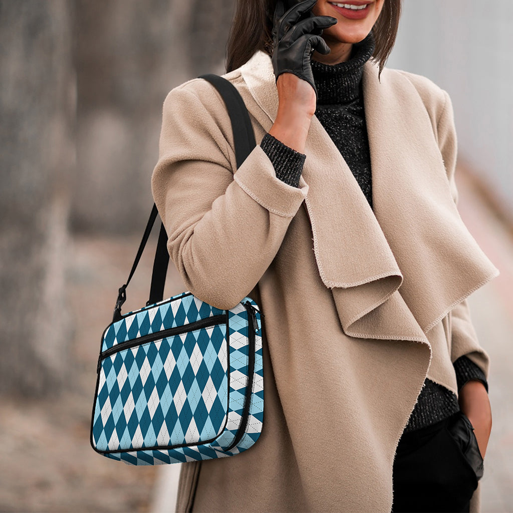 Soft Blue Argyle Pattern Print Double Strap Bible Bag