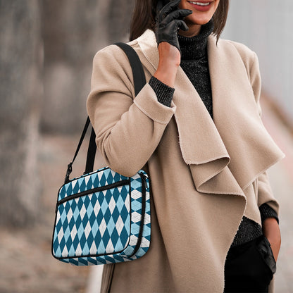 Soft Blue Argyle Pattern Print Double Strap Bible Bag