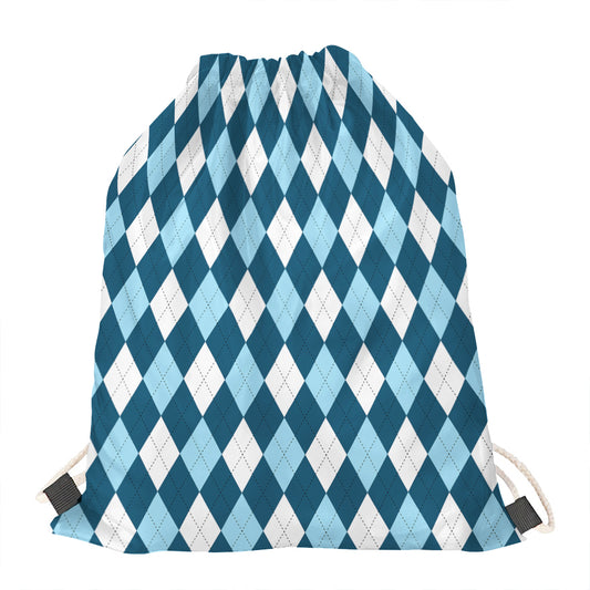 Soft Blue Argyle Pattern Print Drawstring Bag