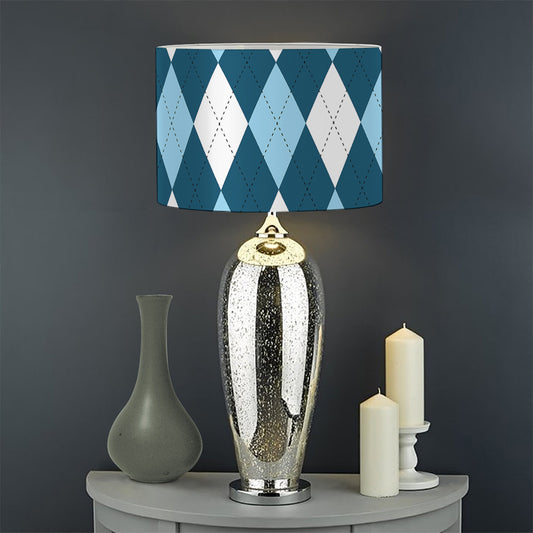 Soft Blue Argyle Pattern Print Drum Lamp Shade