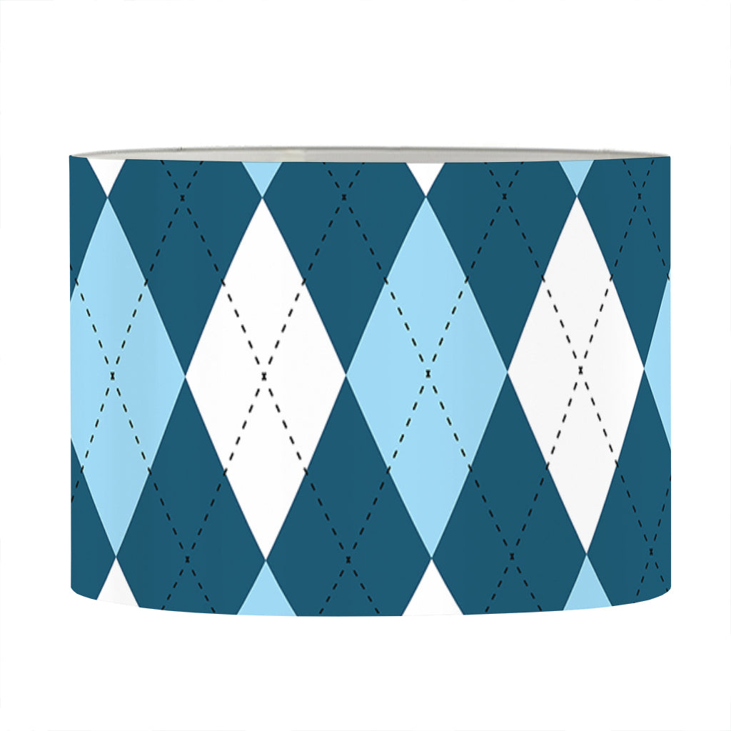 Soft Blue Argyle Pattern Print Drum Lamp Shade