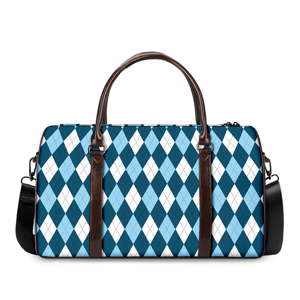 Soft Blue Argyle Pattern Print Duffle Bag