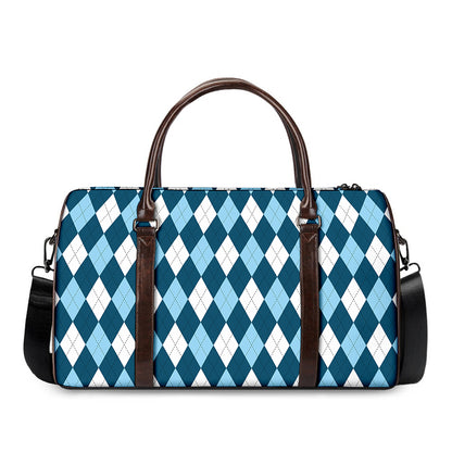 Soft Blue Argyle Pattern Print Duffle Bag