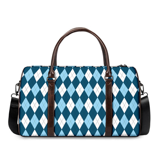 Soft Blue Argyle Pattern Print Duffle Bag
