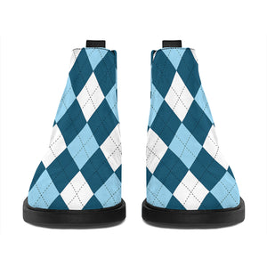 Soft Blue Argyle Pattern Print Flat Ankle Boots