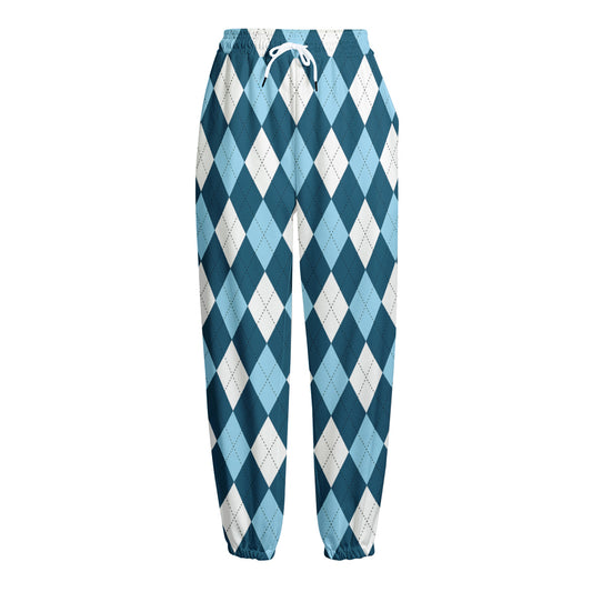 Soft Blue Argyle Pattern Print Fleece Lined Knit Pants