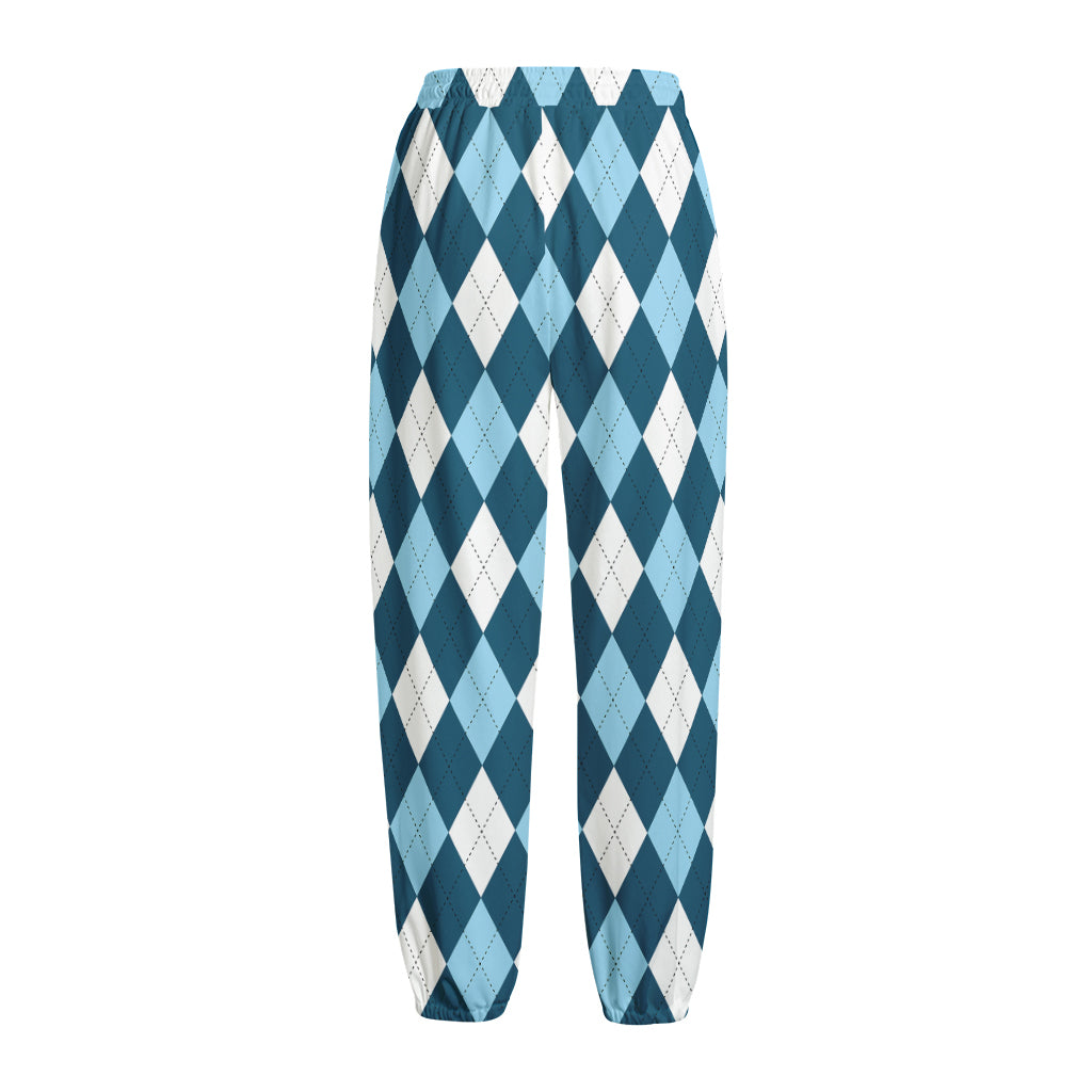 Soft Blue Argyle Pattern Print Fleece Lined Knit Pants