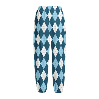 Soft Blue Argyle Pattern Print Fleece Lined Knit Pants