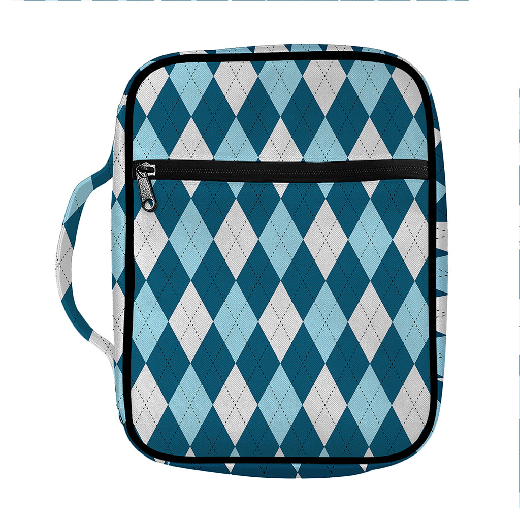 Soft Blue Argyle Pattern Print Front Pocket Bible Bag