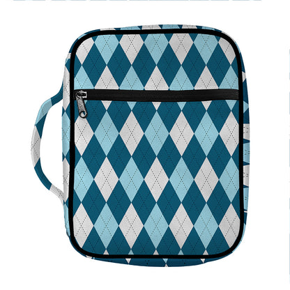 Soft Blue Argyle Pattern Print Front Pocket Bible Bag
