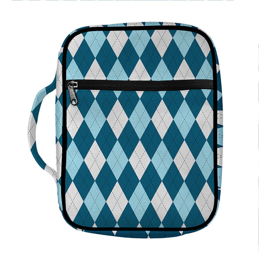 Soft Blue Argyle Pattern Print Front Pocket Bible Bag