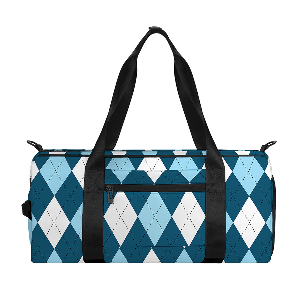 Soft Blue Argyle Pattern Print Gym Bag