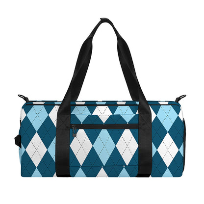 Soft Blue Argyle Pattern Print Gym Bag