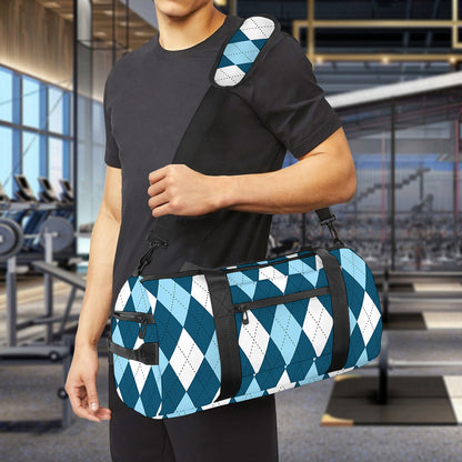 Soft Blue Argyle Pattern Print Gym Bag
