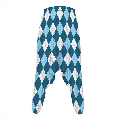 Soft Blue Argyle Pattern Print Hammer Pants