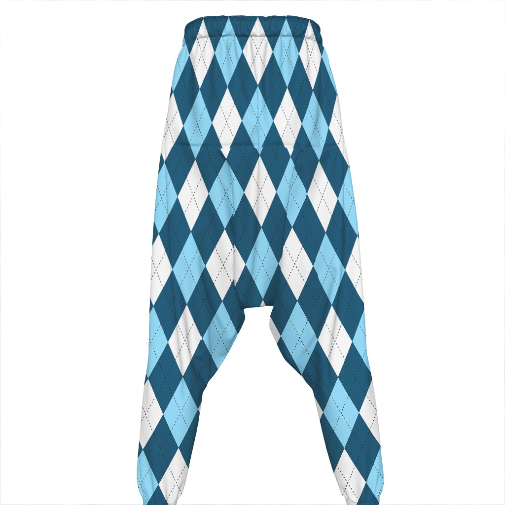 Soft Blue Argyle Pattern Print Hammer Pants