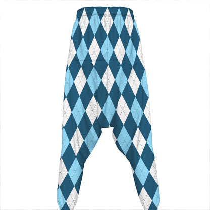 Soft Blue Argyle Pattern Print Hammer Pants