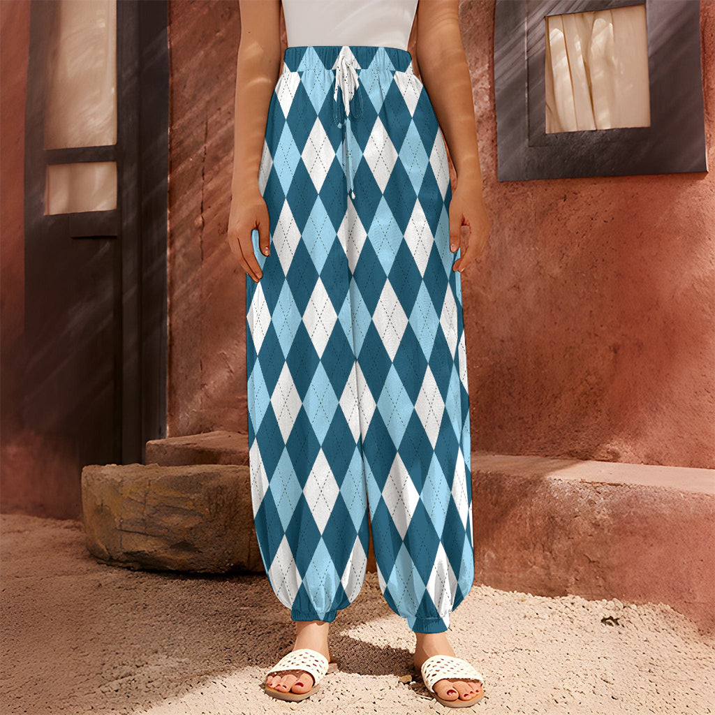 Soft Blue Argyle Pattern Print Harem Pants