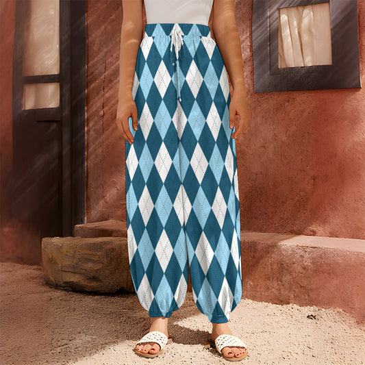 Soft Blue Argyle Pattern Print Harem Pants