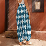 Soft Blue Argyle Pattern Print Harem Pants