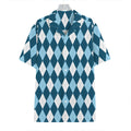 Soft Blue Argyle Pattern Print Hawaiian Shirt