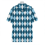 Soft Blue Argyle Pattern Print Hawaiian Shirt