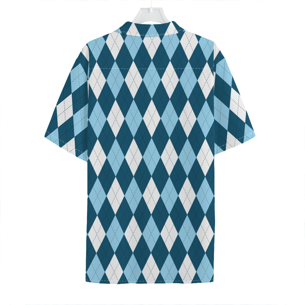 Soft Blue Argyle Pattern Print Hawaiian Shirt
