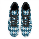 Soft Blue Argyle Pattern Print High Top Leather Sneakers