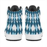 Soft Blue Argyle Pattern Print High Top Leather Sneakers