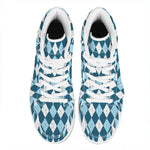 Soft Blue Argyle Pattern Print High Top Leather Sneakers