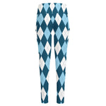 Soft Blue Argyle Pattern Print High-Waisted Pocket Leggings