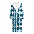 Soft Blue Argyle Pattern Print Hooded Bathrobe
